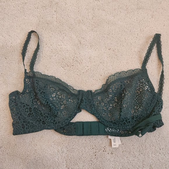 NWOT J Crew Allover Lace Balconette Bra In Academic Green, 34C, Style #K1570 - Picture 2 of 7